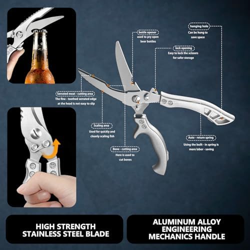 Poultry Shears, Spring Loaded Kitchen Scissors Fish Scaler Opener