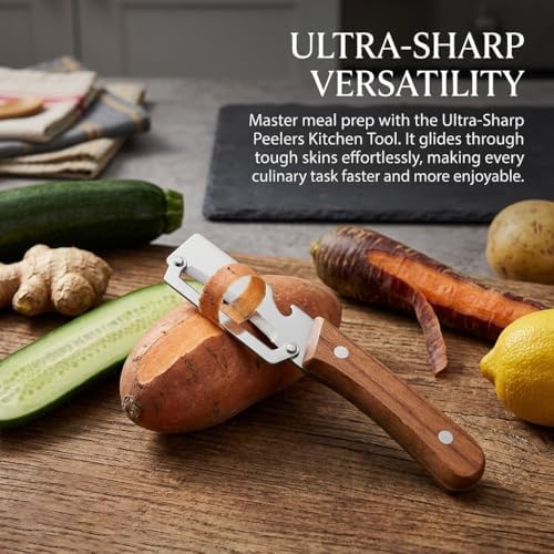 Elite Knives and Cutlery Set, 2-in-1 Serrated Peeling Knife Premium Vegetable Peeler, Multifunctional Vegetable Peeler with Wooden Handle and Bottle Opener for Kitchen (2pcs,B)