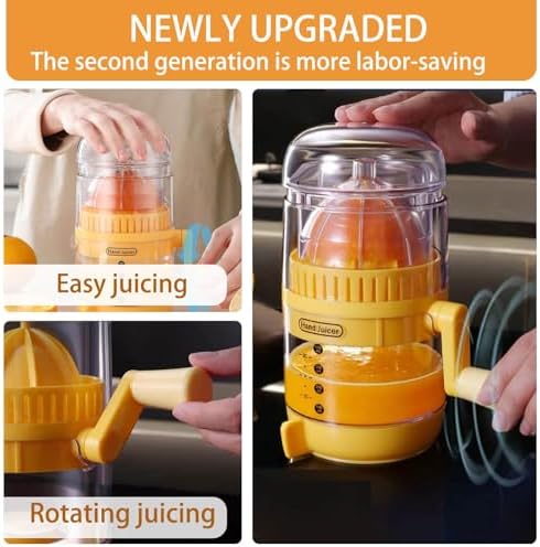Manual Hand Crank Juicer - Portable Orange Squeezer Manual for Oranges, Lemons & More Hand Operated Fruit Juice Press for Home & Outdoor Use