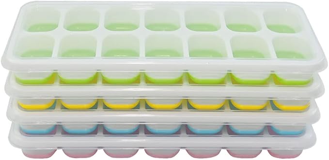 Ram® 4 X Pack Silicone Ice Cube Tray Set of 4 Ice Moulds Freezer Stackable Non Spill Ice Cube Tray Dishwasher Safe BPA Free
