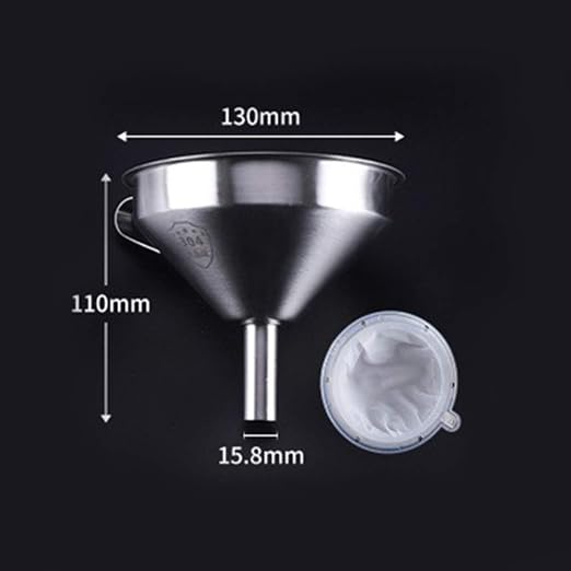 Stainless Steel Funnel with Fine Mesh Strainer, 5-Inch Metal Hopper with Handle, 300 Mesh Cooking Oil Filter Jam Straining Set for Transfer of Liquid Ingredients/Wine/Liquor/Enzymes