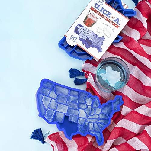 TrueZoo Silicone Ice Cube Tray, Blue Ice Cube Mold for Whiskey, Iced Coffee, Cold Brew, Juice, Home Bar Gifts, Makes 38 Cubes, Molds for Chocolate, Candy, Baby Food, Crayon, Soap, USA States Design