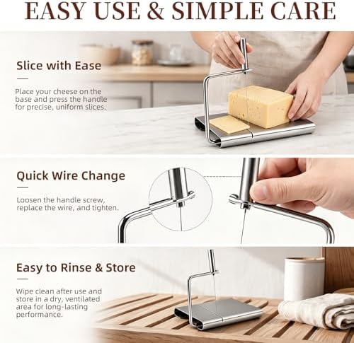 Cheese Slicer with 3 Wires for Block Cheese, Wire Cutter