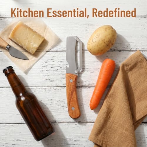 Alipis 4pcs Vegetable Peeler With Bottle Opener, Handheld Fruit Peeler Set For Kitchen - Ergonomic Wood Handle, Stainless Steel Blade For Zucchini, Sugarcane, Cheese, Outdoor Picnic