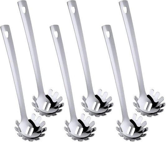 6 Pcs Silver Spaghetti Server, Stainless Steel Titanium Plated Pasta Server Ergonomic Curve Handle Design Spaghetti Server for Kitchen, Dishwasher Safe(12 inches/30cm)