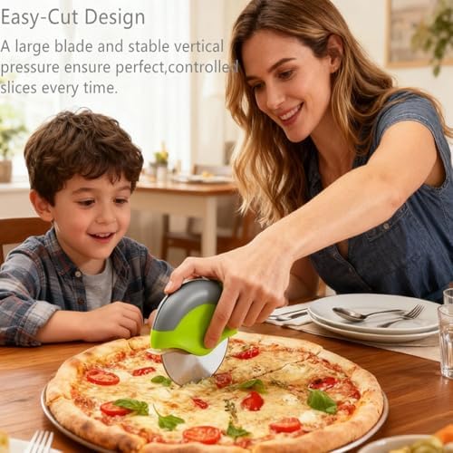 Bestac Premium Design Pizza Cutter Wheel - Razor Sharp Stainless Steel Slicer with Protective Blade Guard & Cover (Green)