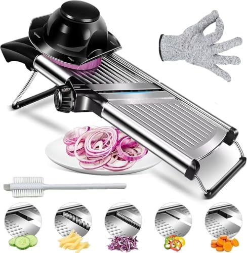 GYH&GXR Mandoline Slicer with Adjustable Stainless Steel Blades for Kitchen, Vegetable Chopper for Potato, Tomato, Carrot, Fruit and Onion Cutter