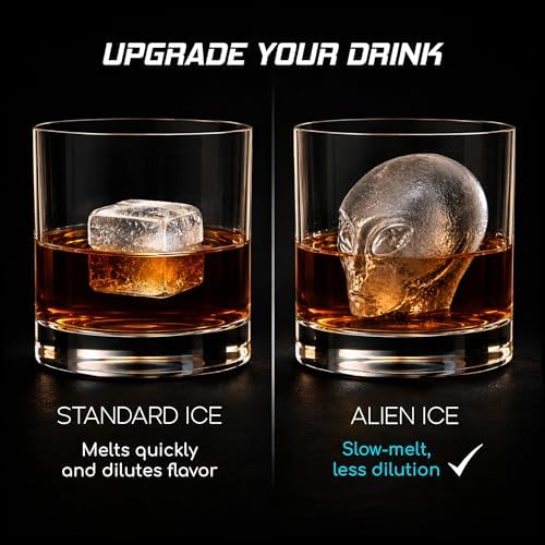 ZENWARE Alien Ice Cube Mold –4 Large 3D Alien Head Ice Cubes (2.32") for Whiskey & Cocktails, Spill-Free Lid, BPA-Free Silicone Tray for Chocolate, Gummies & Resin – Unique Sci-Fi Gift & Bar Accessory