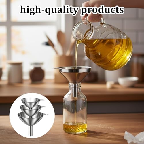 6-Piece Stainless Steel Funnels Set, Spice Funnel for Kitchen Use, Durable Funnels for Transferring Liquids and Powders, Spice Funnel organizing Kitchen Spices, Filling Bottles with Condiments