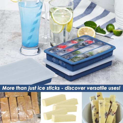 Webake Water Bottle Ice Cube Tray with Lids, Platinum Silicone Long Ice Stick Molds - Stackable & Space-Saving, Perfect for Highball Drinks, Cocktail Parties & Sports Bottles, Pack of 3