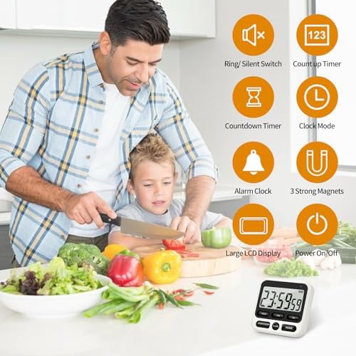 2Pack Digital Kitchen Timer 24 Hour with Clock, Countdown Count Up Timer