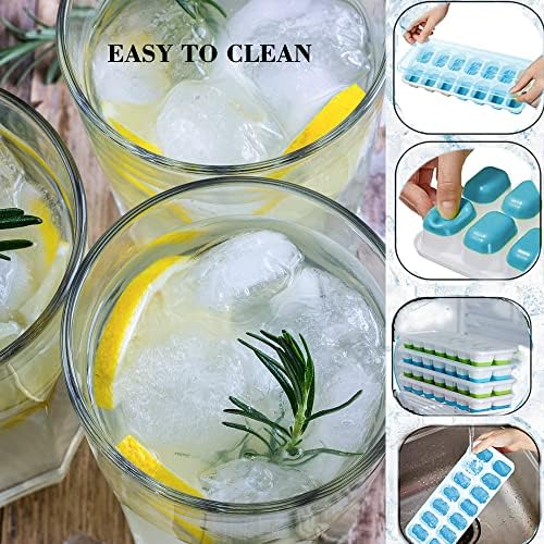 Ice Cube Tray, 2 Pack Silicone Ice Mold with Lid, Silicone Ice Cube Trays, Easy Release Ice Molds for Freezer, Whisky, Cocktail, Blue (Blue)