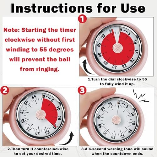 60-Minute Magnetic Visual Timer, Silent Operation and No Battery Needed, Time Management Tools for Kitchen, Homeschool Desk, Office Meetings & Home Learning Timer (Pink-X2)