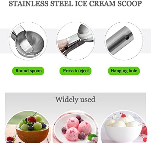 2 Pcs Stainless Steel Ice Cream Scoop, Heavy Duty Ice Cream Scooper with Trigger Metal Icecream Scoop Spoon for Fruit Scoop, Sundaes, Sorbet, Icecream (Silver) (Pack of 2)