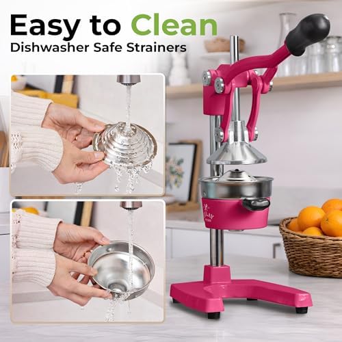 Zulay Kitchen Cast Iron Juicer - Heavy Duty Orange Juicer with Detachable Strainers for Easy Cleaning, Citrus Press for Citrus Fruits, Perfect for Bartenders, Juice Lovers & Health Enthusiasts