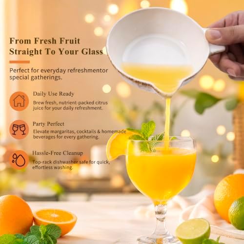Lemon Orange Grapefruit Juicer Manual Squeezer Ceramic Hand Juicer Reamer Rotation Press with Strainer＆ 5oz Bowl, Pour Spout, Handle, Dishwasher Safe, Easy to Clean,Sandy Beige