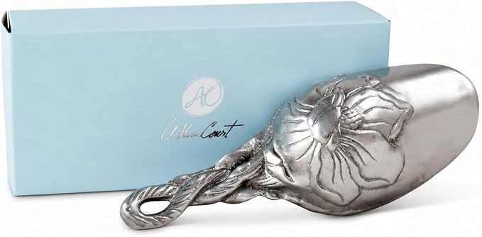 Arthur Court Magnolia Ice Scoop - Premium Sand Casted Aluminum - Elegant Ice Serving Tool - 8" Long