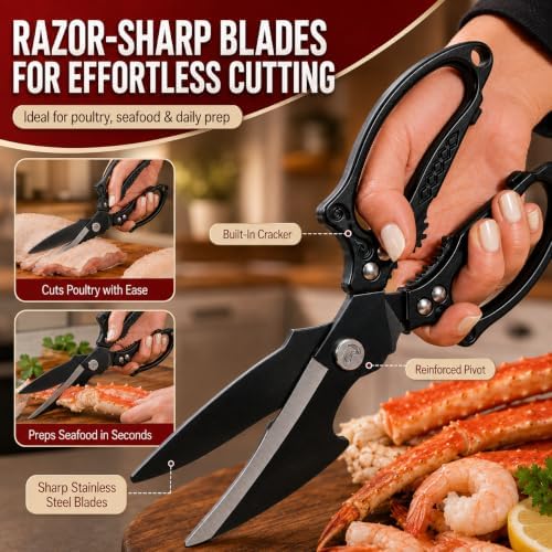 Titanium Kitchen Shears Heavy Duty Stainless Steel Multipurpose Scissors for Chicken, Meat, Poultry & Seafood, Premium Sharp Kitchen Food Scissors