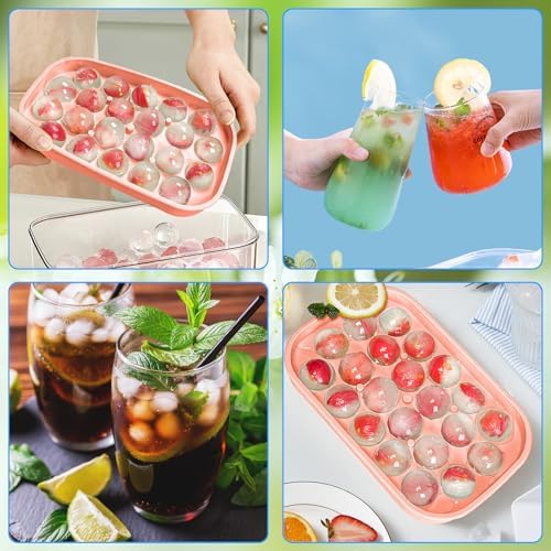Ice Cube Tray for Freezer, 2 Pack Silicone Ice Balls Maker with Lid BPA Free Easy-Release Ice Cube Molds, DIY Homemade Round Ice Cubes for Whiskey, Cocktails, Coffee (Pink)
