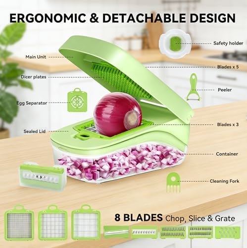 Vegetable Slicer, 14 in 1 Multifunctional Vegetable Slicer & Slicer, Manual Vegetable Cutter for Cubes, Sticks, Slices, Strips & Quarters