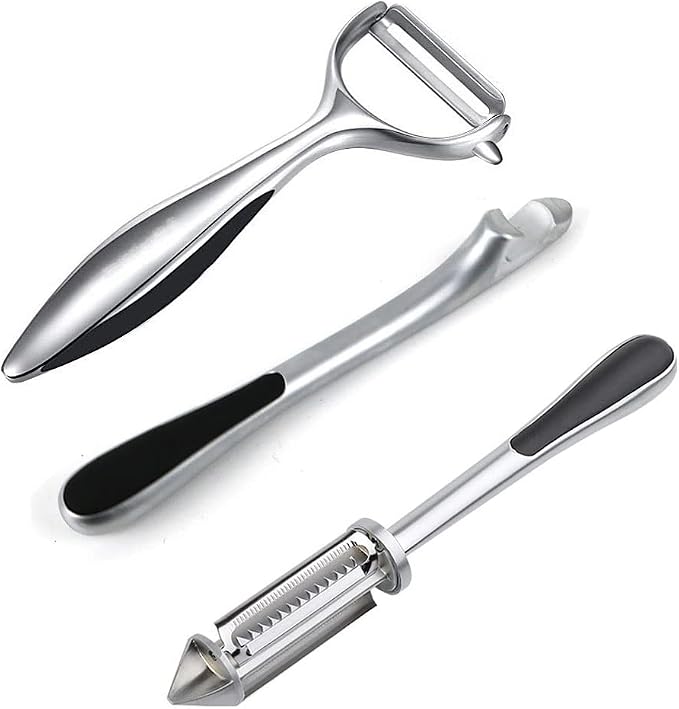 Stainless Steel Vegetable Peeler,Potato Peelers With Potato Eye Remover,Y-Shaped Peele rs & I-Shaped julienne Peeler for All Fruits &Veggies,Durable Non-Slip Handle,Set of 3