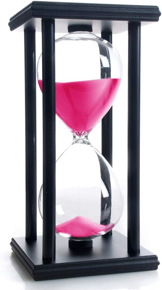 Hourglass 60 Minutes Pink Sand Timer, Black Wooden Frame Sandglass