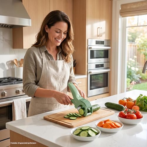 Multifunctional Fruit and Vegetable Slicer with Stainless Steel Blades, Press & Cut, for Cucumber, Carrot, Banana, Sausage, 2 Pack