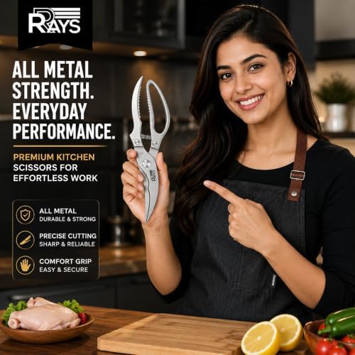 Heavy Duty Poultry Shears, Spring Loaded Kitchen Scissors for Chicken, Turkey, Meat & Fish, Stainless Steel Meat Scissors & Chicken Bone Cutter, Dishwasher Safe with Safety Lock & Gift Box