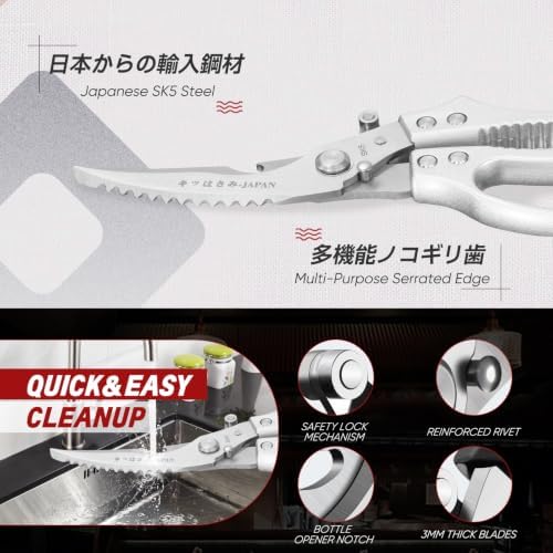 TIVOLI Multifunctional Poultry Shears Silver with Non-Slip Handle