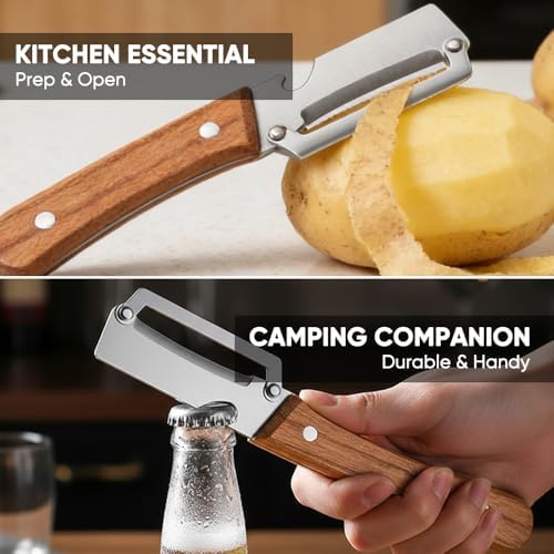 Premium Vegetable Peeler with Wooden Handle & Bottle Opener, Ultra-Sharp Stainless Steel Potato Peeler, Ergonomic Kitchen Peeler for Fruits Vegetables, Julienne Peeler (2)