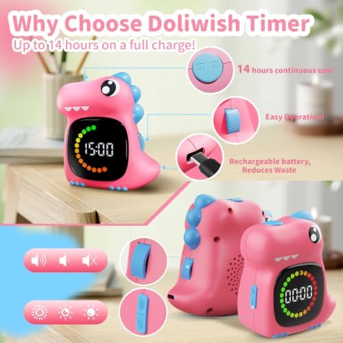 Pink Dinosaur Visual Timer for Kids, Girls Potty Training Timer
