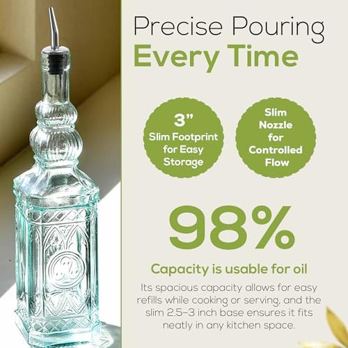 COURONNE CO. Recycled Glass Oil & Vinegar Bottle with Pour Spout, Clear