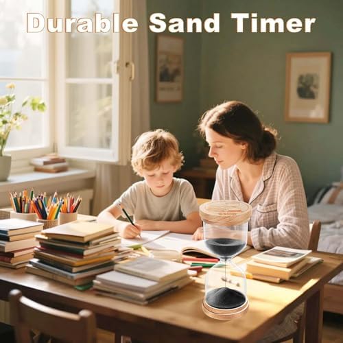 5 Minute Wood Sand Timer, Black Hourglass Hour Glass Timer,Beech Wooden Sand Clock, Small Sand Watch 5 Min for Kitchen, Classroom, Games (Black)