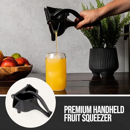 Lemon Sqeeuzer Handheld Manual Juicer - Citrus Press Squeezer for Fresh Orange, Lemon, Lime, Pomegranate Juice - Durable Heavy Duty Aluminum Alloy Lemon Squeezer in Stylish Matte Black