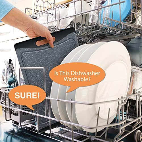 Extra Large Cutting Boards, Plastic Cutting Boards for Kitchen (Set of 3) Cutting Board Set Dishwasher Chopping Board with Juice Grooves Easy-Grip Handles, Dark Grey, Empune