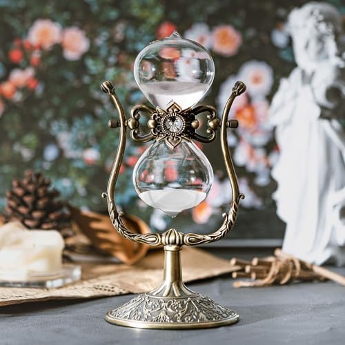 SAMLONG Large Hourglass Timer 60 Minute, Bronze Metal Sand Timer, White