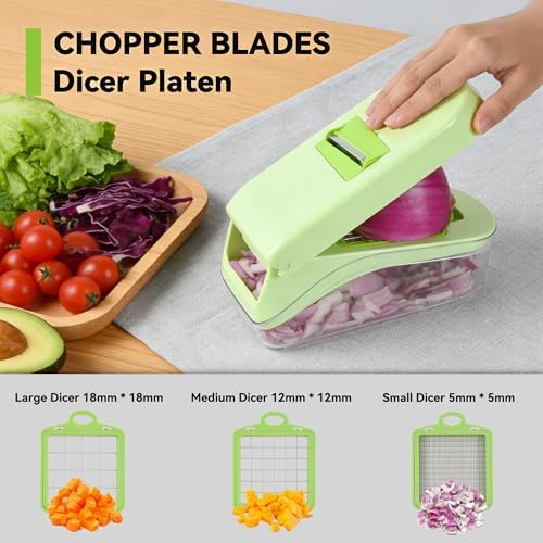Vegetable Slicer, 14 in 1 Multifunctional Vegetable Slicer & Slicer, Manual Vegetable Cutter for Cubes, Sticks, Slices, Strips & Quarters