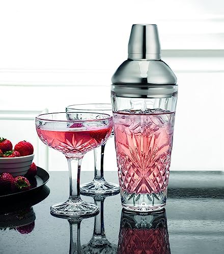 Godinger Cocktail Shaker and Cocktail Glasses Bar Set, Martini Shaker and 2 Martini Glasses Set - Dublin Collection