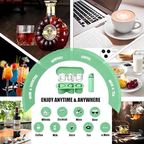 Ice Cube Trays for Stanley Cup 20 30 40 OZ Tumbler Ice Mold Heart Shape Silicone Ice Cube Tray with Lid, Stanley Ice Mold and Maker Ice Cube for Cocktails, Whisky, Juice (20-30 OZ, Green)