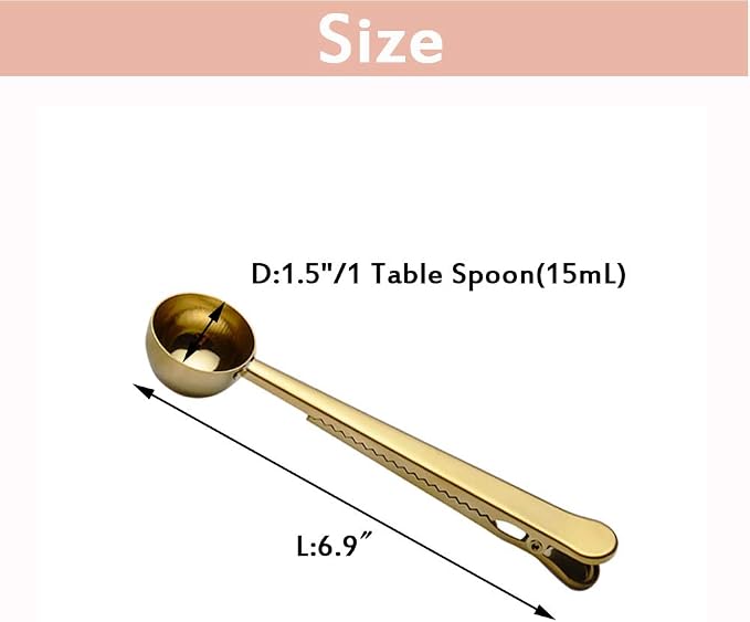 10 Pakcs Scoop and Clip 2 in 1 Stainless Steel 1 tbsp Ground Measuring Spoon with Bag Clip for Coffee Tea