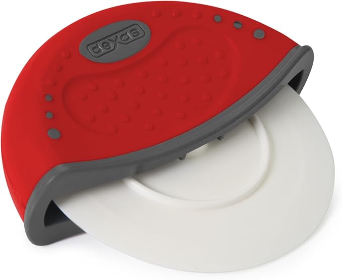 Dexas One-Handed Rolling Pizza Cutter, 4 Inch Nylon Wheel, Ergonomic Handheld Pizza Slicer, Red