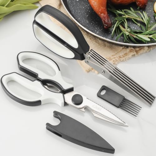 5 Blade Herb Scissors Set with Kitchen Shears - Lifetime Replace. Warranty*