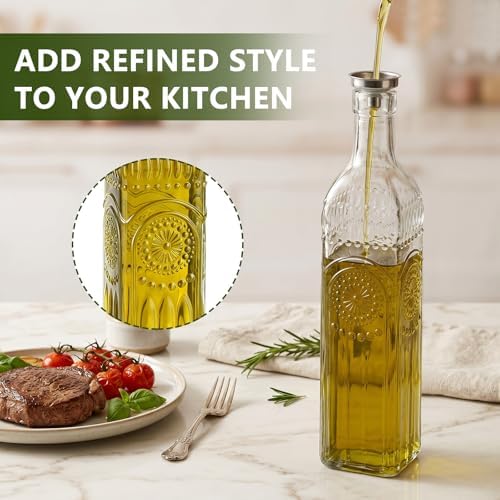 WERTIOO Relief Olive Oil Dispenser Bottle 4 Pack, 17oz Glass Oil Dispenser