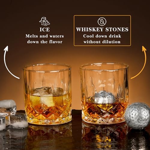 Oaksea Gifts for Men Dad Fathers' Day, Golf Ball Shaped Stainless Steel Whiskey Stones Gifts Set, Reuasable Ice Cube for Drinking, Anniversary Birthday Gifts for Him, Cool Stuff Bourbon Presents