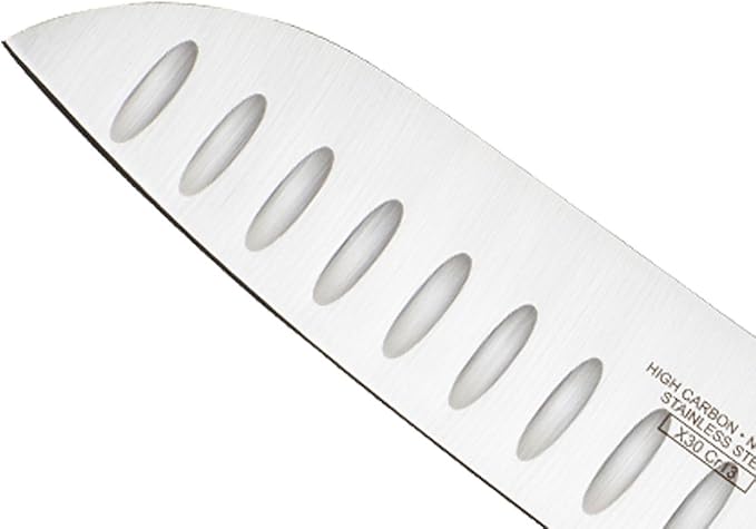 Mercer Culinary Millennia Color Handle Cutlery 7" Santoku Knife (Granton Edge) Purple