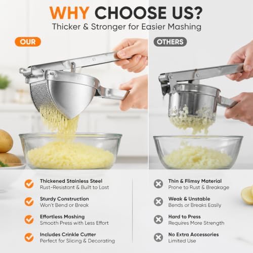 Heavy Duty Large Potato Ricer - 22oz Stainless Steel Food Masher