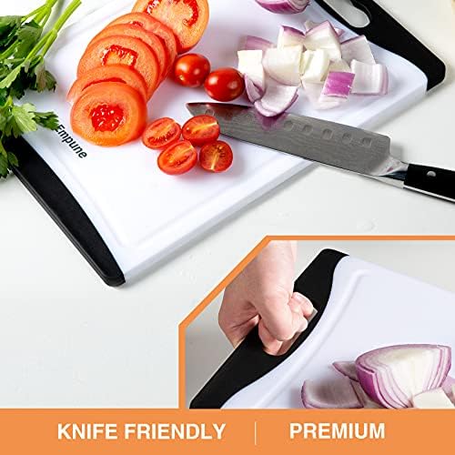 Empune BPA-Free Plastic Cutting Board for Kitchen with Juice Grooves, Extra Large Dishwasher Safe Cutting Boards Set of 4 with Handles, Thick Non-Slip Chopping Board for Meat, Fruit and Chicken, Black
