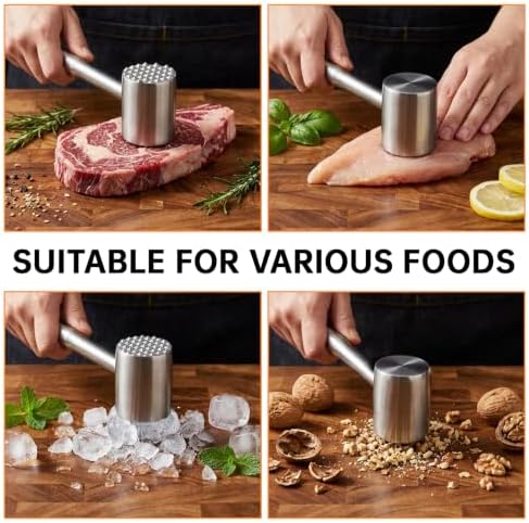 2Pcs Meat Tenderizer Tool Set - Stainless Steel Needle Tenderizer & Dual Sided Meat Hammer, Meat Pounder Flattener Chicken, Meat Beater for Steak & Beef, Chicken Pounder Kitchen Mallet for Cooking