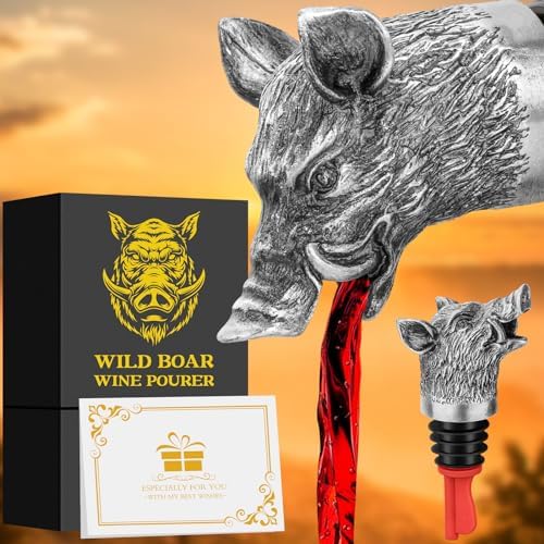Wild Boar Head 2-in-1 Wine Aerator Bottle Pourer and Stopper for Men Women, Hunting Gifts for Hunters, Liquor Bottle Pourers Spout for Alcohol Spirits, Wine Saver Gifts Accessories