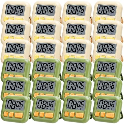 Weewooday 24 Pcs Digital Kitchen Timer Bulk, Candy Green, Eggshell Yellow